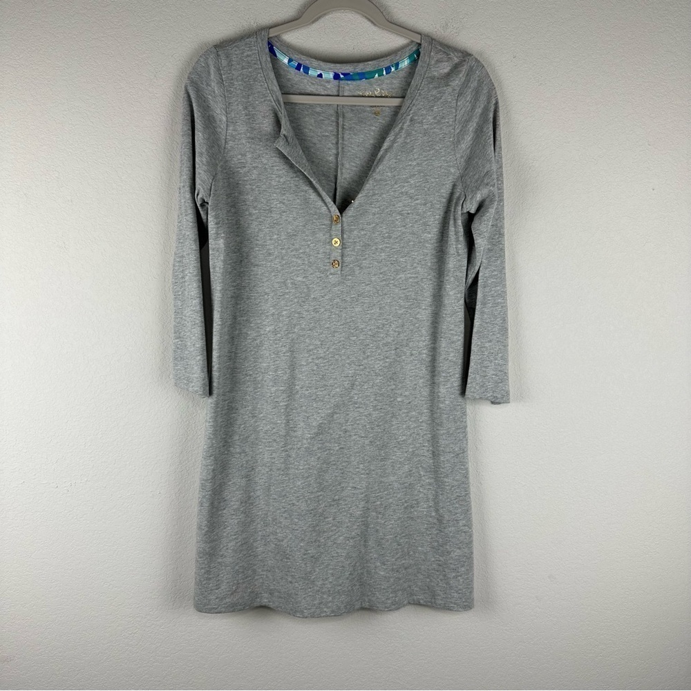 Lilly Pulitzer Gray Essie 3/4 Sleeve Shift Dress Size Small